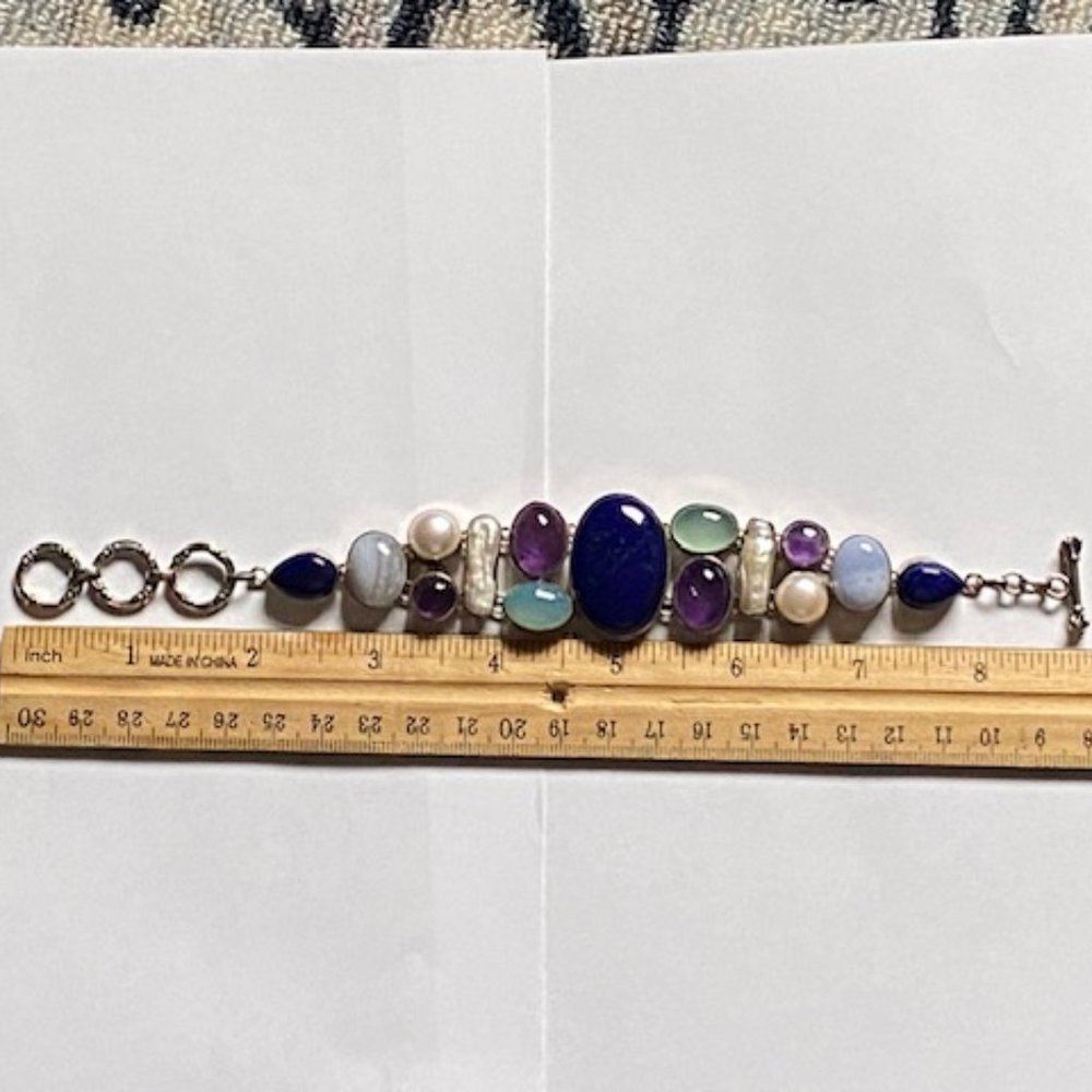 Sterling Silver Statement Bracelet With Semi-Prec… - image 7